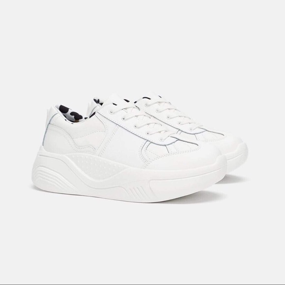 white platform trainers zara